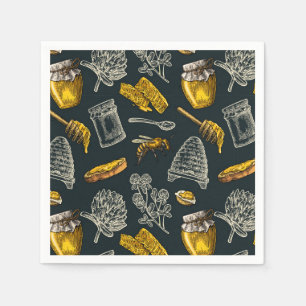 Dark Honey Bee Beehive Vintage Natural Rustic Napkin