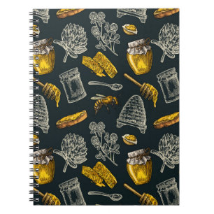 Dark Honey Bee Beehive Yellow Vintage Organic Notebook