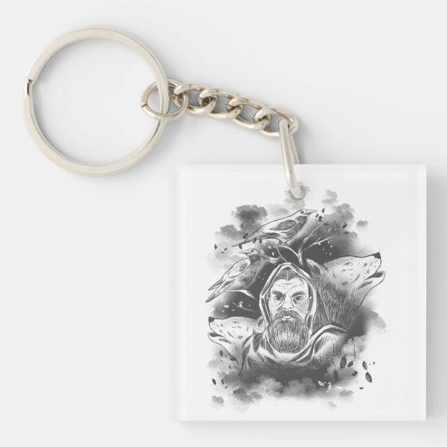Dark Hooded Figure in Ink Blot Shadows  Key Ring (Front)