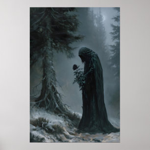 Dark Hooded Figure with Black Rose Witchy Occult Poster