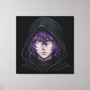 Dark Hoodie Anime Boy with Purple Hair Canvas Print