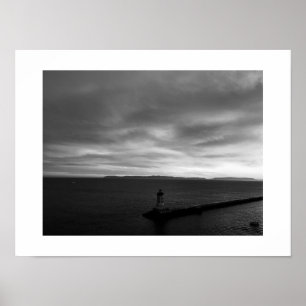 Dark Horizon Sunset Black and White Photography Poster