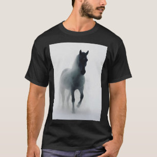 Dark Horse in Fog – Ethereal Mystical Wall Art T-Shirt