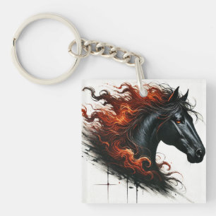 Dark Horse With Fiery Mane Key Ring