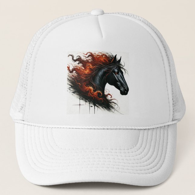 Dark Horse With Fiery Mane Trucker Hat (Front)