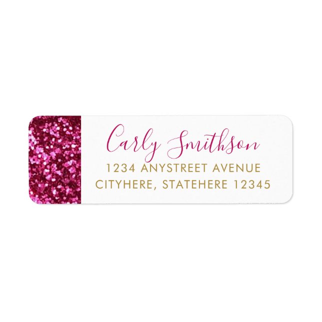 Dark Hot Pink Glitter Sparkly Return Address (Front)