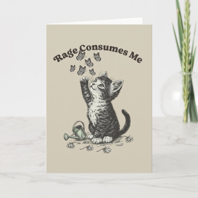 Dark Humor Cat Lover Rage Consumes Me Vintage Card (Front)