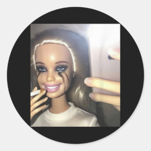 Dark Humor Doll Smoking Selfie Parody  Classic Round Sticker