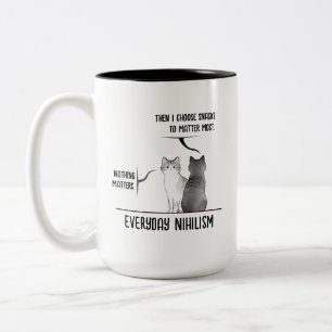 Dark Humour Cat Everyday Nihilism Quote Introvert  Two-Tone Coffee Mug