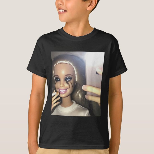 Dark Humour Doll Smoking Selfie Parody  T-Shirt (Front)