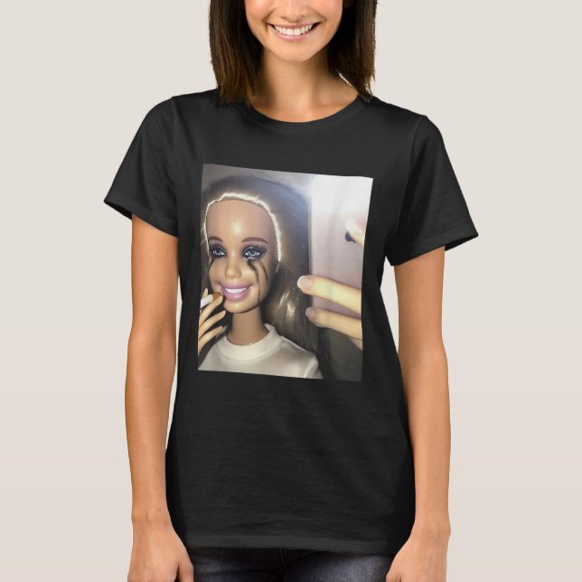 Dark Humour Doll Smoking Selfie Parody  T-Shirt (Front)