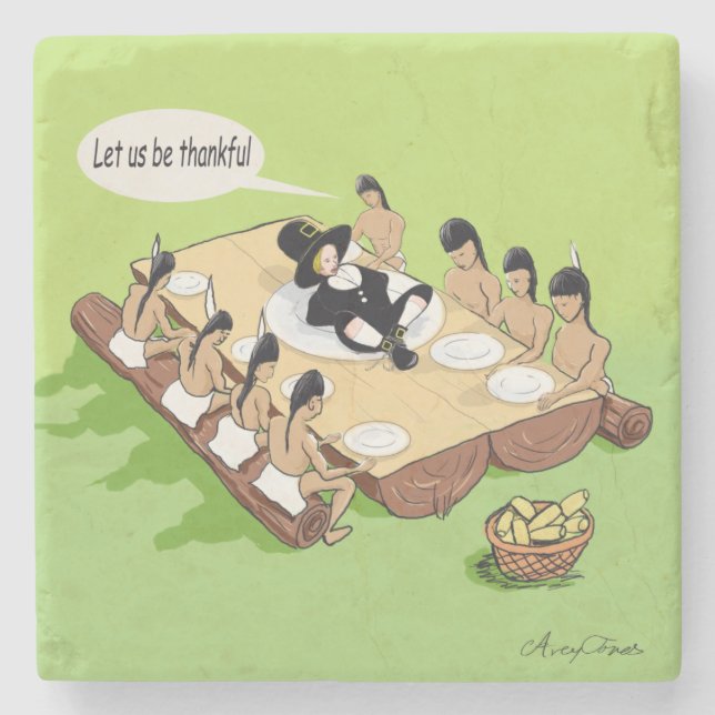 Dark Humour Indigenous Peoples' Thanksgiving Stone Coaster (Front)