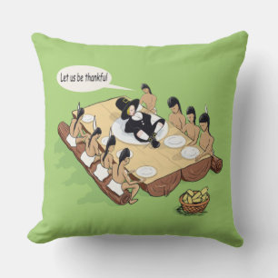 Dark Humour Native American Thanksgiving Cartoon Cushion