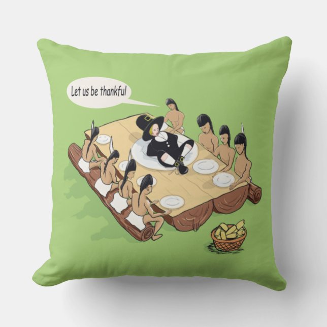 Dark Humour Native American Thanksgiving Cartoon Cushion (Front)