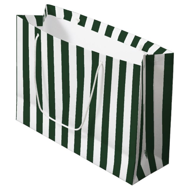 Dark Hunter Green and White Stripe  Large Gift Bag (Front Angled)