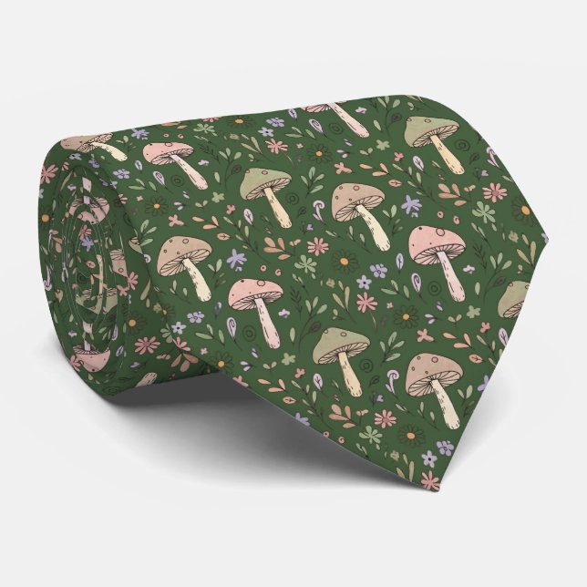 Dark Hunter Green Fungi Botanical | Formal Wedding Tie (Rolled)