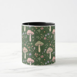 Dark Hunter Green Moody Fungi Seamless Pattern Mug