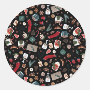 Dark Hygge Christmas Pattern Classic Round Sticker