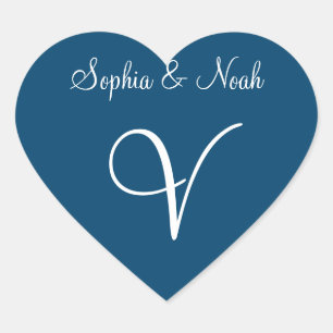 Dark Imperial Blue Personalised Initials Invites Heart Sticker