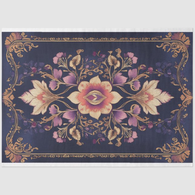 Dark Indian Folk Floral Demask Pattern Tissue Paper (Front)