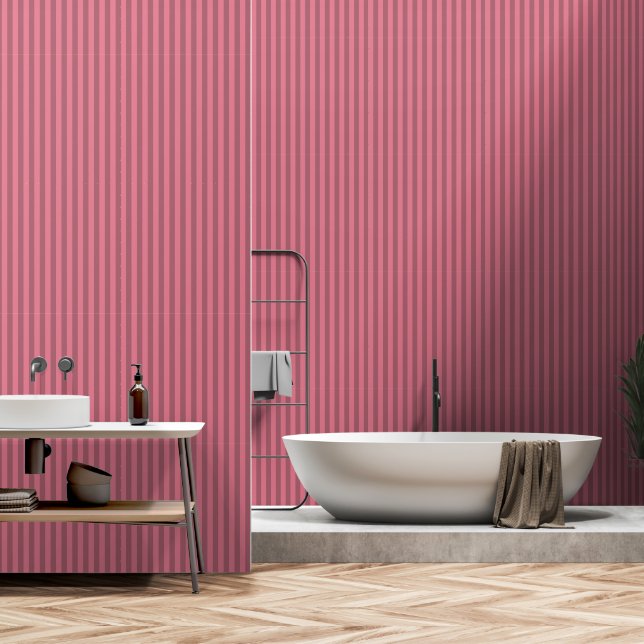Dark Indian Pink Dusty Plum Stripes Wallpaper (Bathroom)