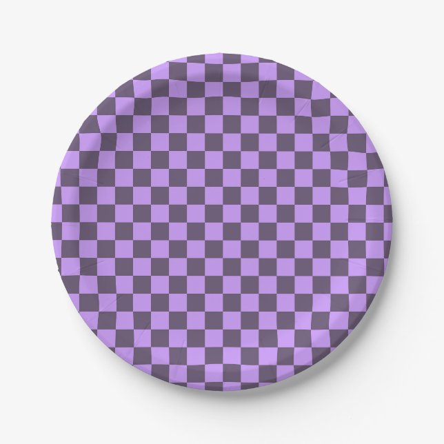 Dark Indigo and Pale Violet Chequerboard Paper Plate (Front)
