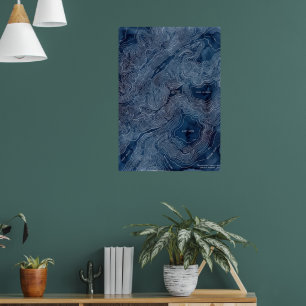 Dark Indigo Blue Marble Abstract Art Poster Swir