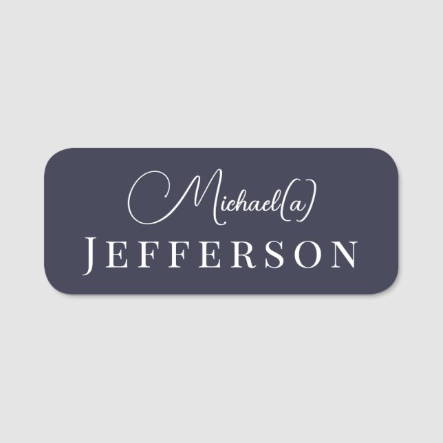 Dark Indigo Blue: Stylish Professional Handwritten Name Tag (Front)
