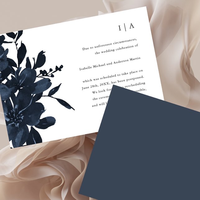 Dark Indigo Floral Wedding Postponement Announcement (Creator Uploaded)