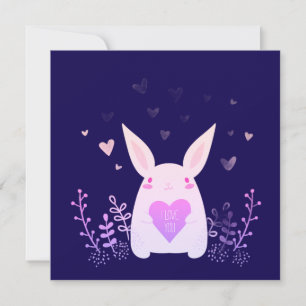 Dark Indigo Valentine's Day Card with Pink Bunny