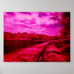 Dark Infrared Waterscape Painted Electric Lines Poster