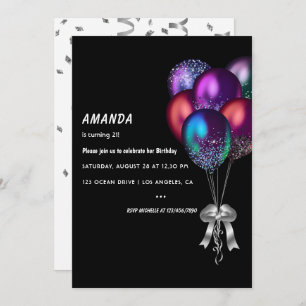 Dark Iridescent Balloons Birthday Party Invitation