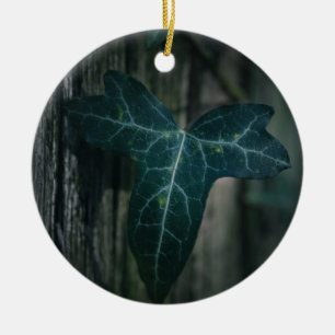 Dark Ivy Leaf Nature Photo Ceramic Tree Decoration