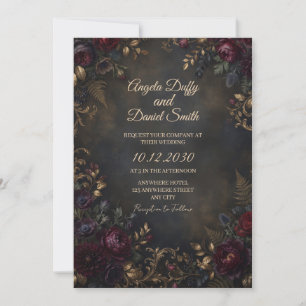 Dark Jewel Floral Wedding Invitation