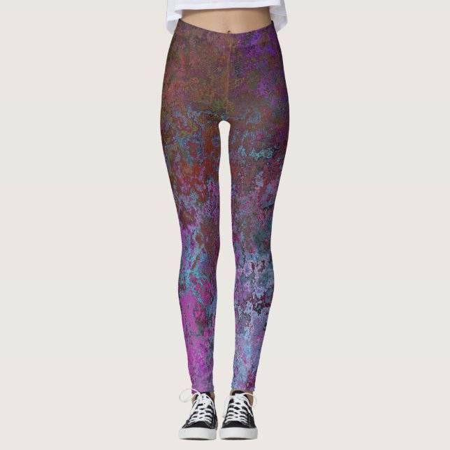 Dark Jewel-Toned Alcohol Ink Abstract Leggings (Front)