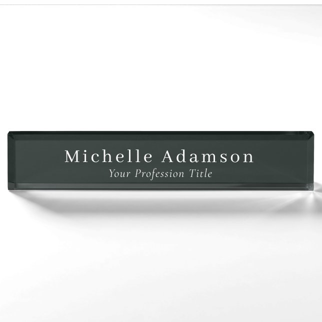 Dark Jungle Green Professional Plain Modern Nameplate (Front)