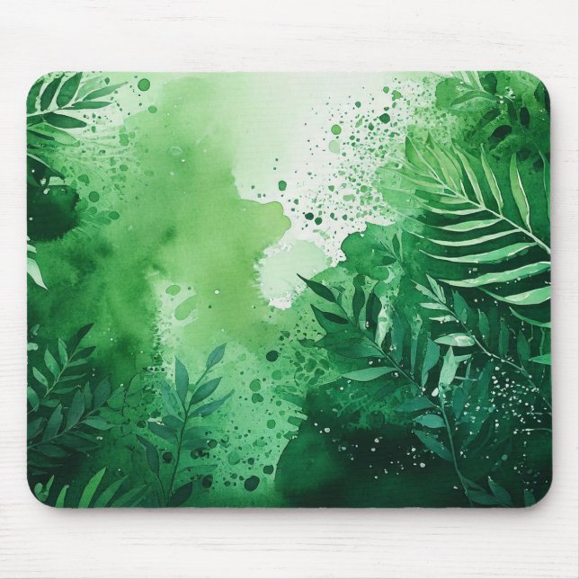 Dark Jungle green watercolor hand drawn texture  Mouse Mat (Front)