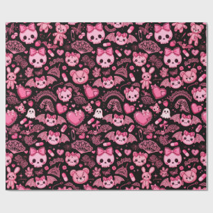 Dark Kawaii Wrapping Paper - Pink Goth Gift Wrap R
