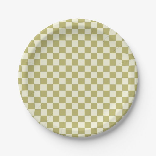 Dark Khaki and Beige Chequerboard Paper Plate (Front)