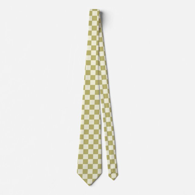 Dark Khaki and Beige Chequerboard Tie (Front)