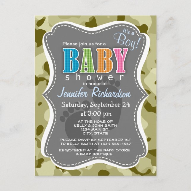 Dark Khaki Camo; Camouflage Invitation Postcard (Front)