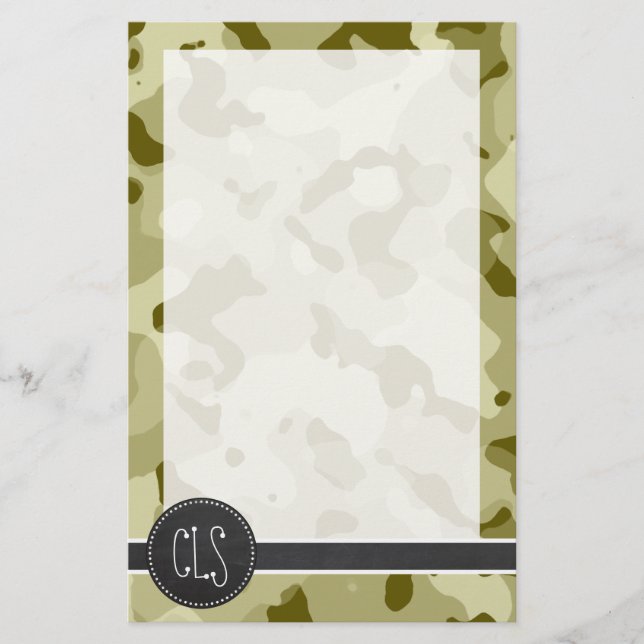 Dark Khaki Camo; Retro Chalkboard look Stationery (Front)