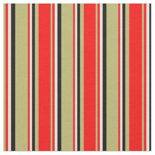 Dark Khaki, Red, Beige & Black Coloured Pattern Fabric