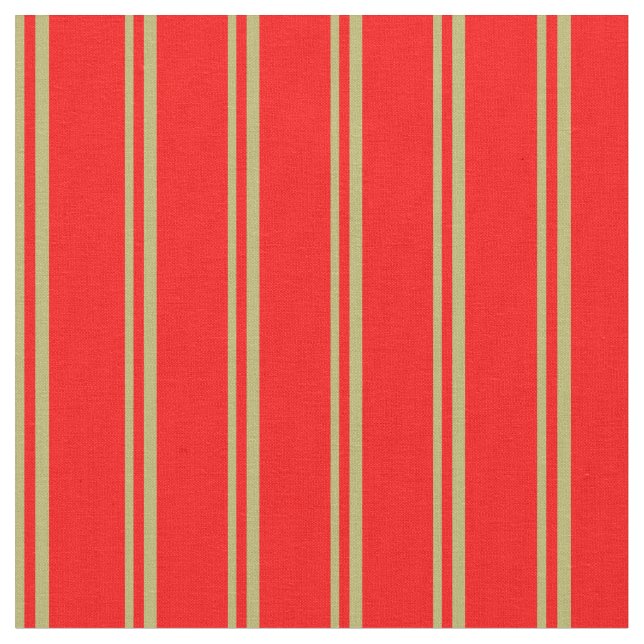 Dark Khaki & Red Lined/Striped Pattern Fabric (Close Up)