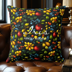 Dark Khokhloma Floral Folk Art Cushion Design