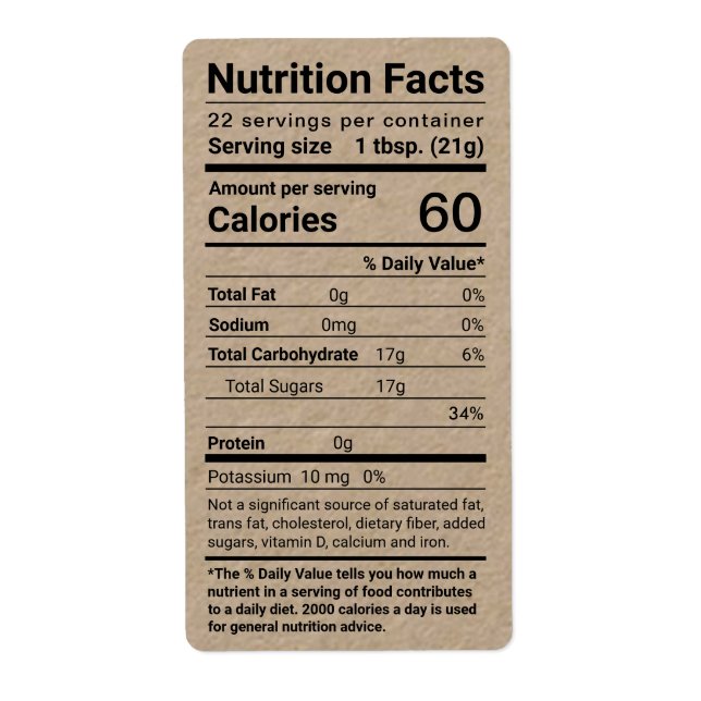Dark Kraft Honey Nutrition Facts Shipping Label (Front)