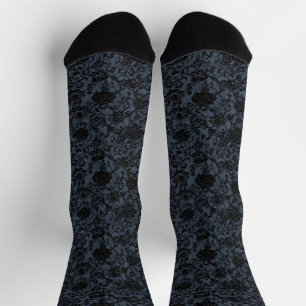 Dark Lace Flower Pattern Socks