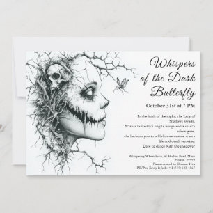 Dark Lady Halloween Invitation – Butterfly & Skull