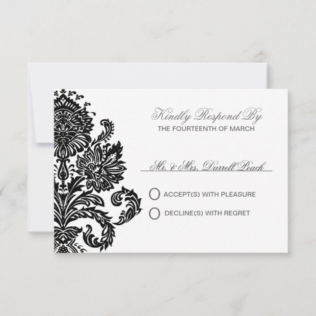 Dark Lavender Elegant Damask Wedding Customised RS RSVP Card (Front)
