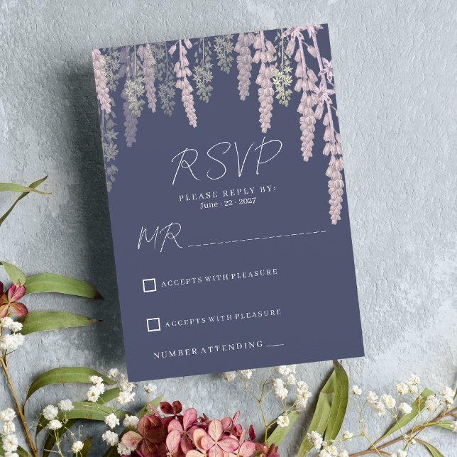 Dark lavender pink mint elegant floral RSVP  Invitation (Dark lavender pink mint elegant floral RSVP)